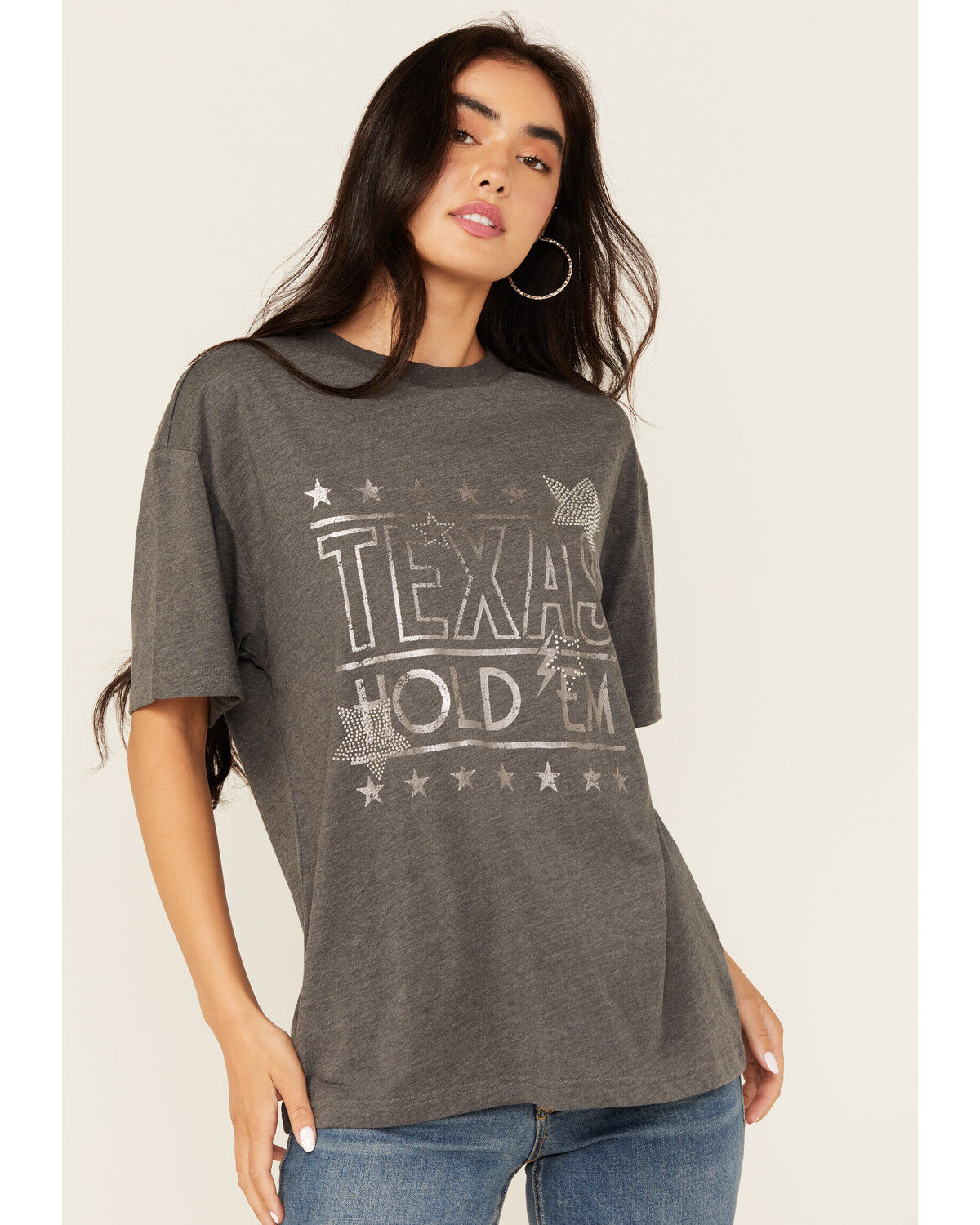 Image #1 - Youth in Revolt Women's Texas Hold Em Rhinestone Short Sleeve Graphic Tee, Black, hi-res