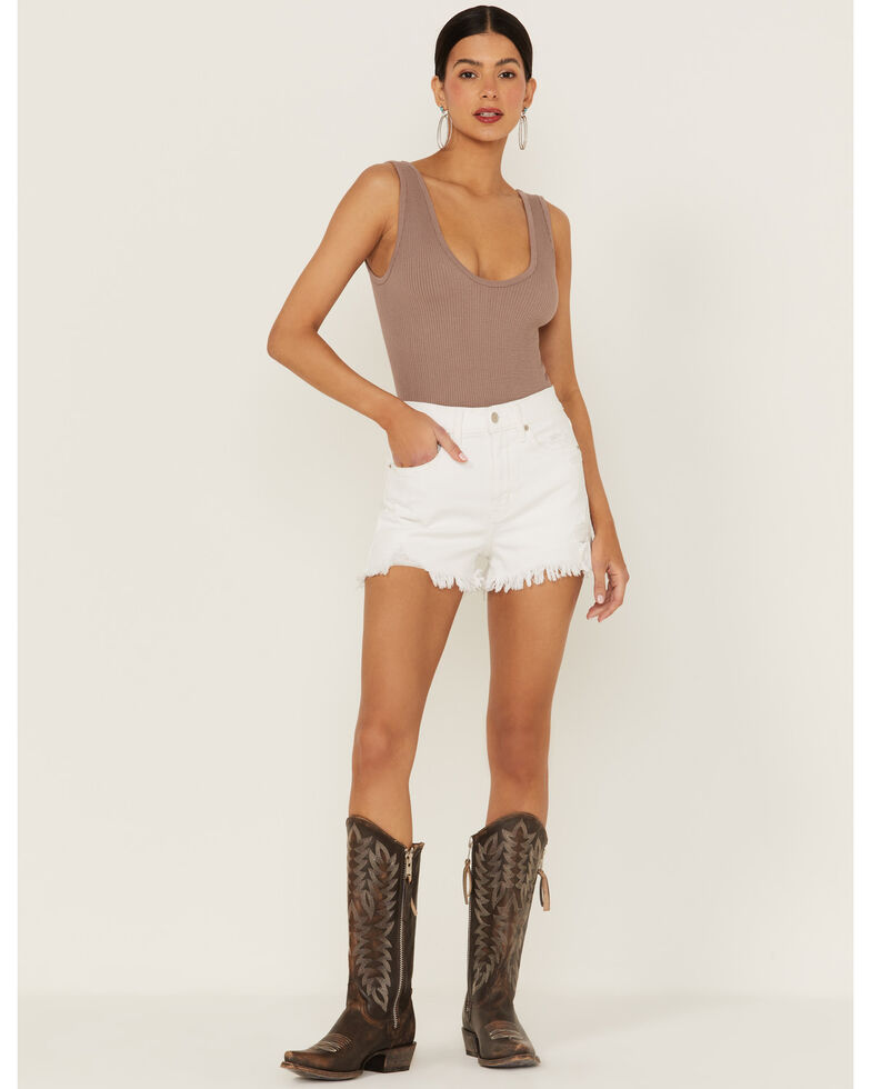 Daze Women's Troublemaker in Trash Raw Hem White Shorts, White, hi-res