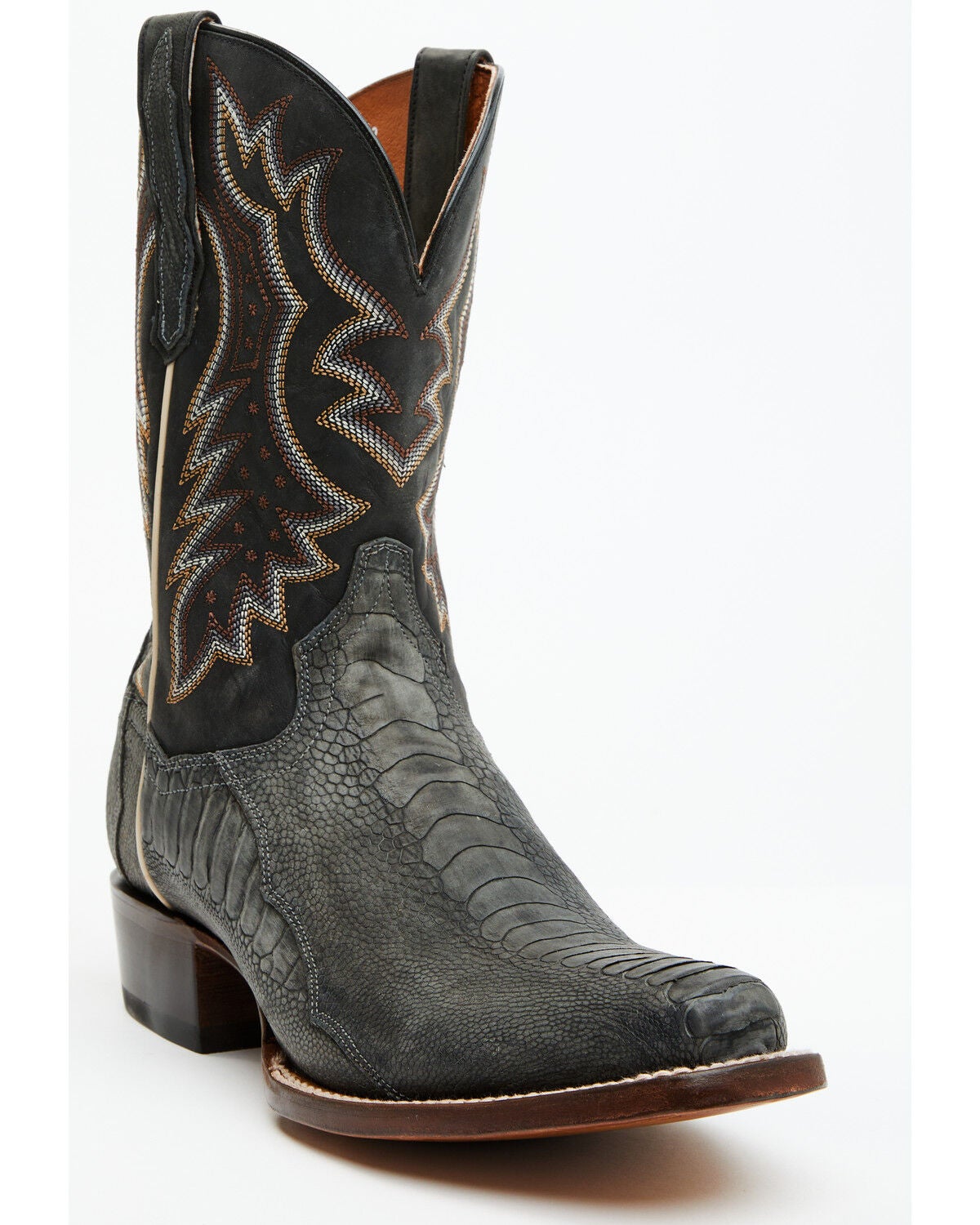 Dan Post Men's 11" Exotic Ostrich Leg Western Boots - Square Toe, Grey, hi-res