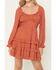 Image #3 - Ash & Violet Women's Boot Barn Exclusive Solid Bow Long Sleeve Mini Dress, Rust Copper, hi-res