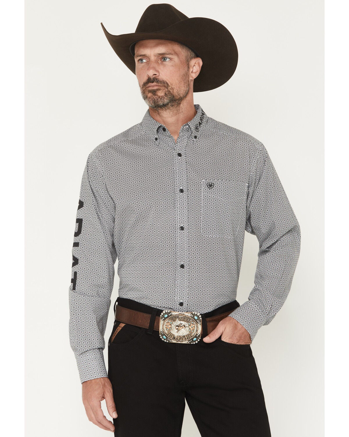 Ariat Men's Team Pablo Geo Print Long Sleeve Button-Down Western Shirt, Black, hi-res