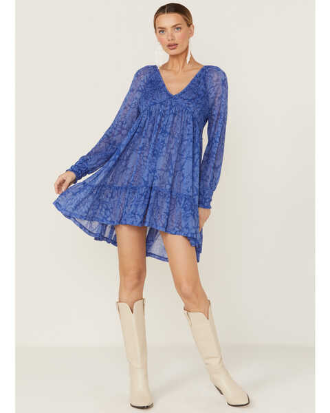 Image #1 - Beyond The Radar Women's Long Sleeve Knit Mini Dress, Blue, hi-res
