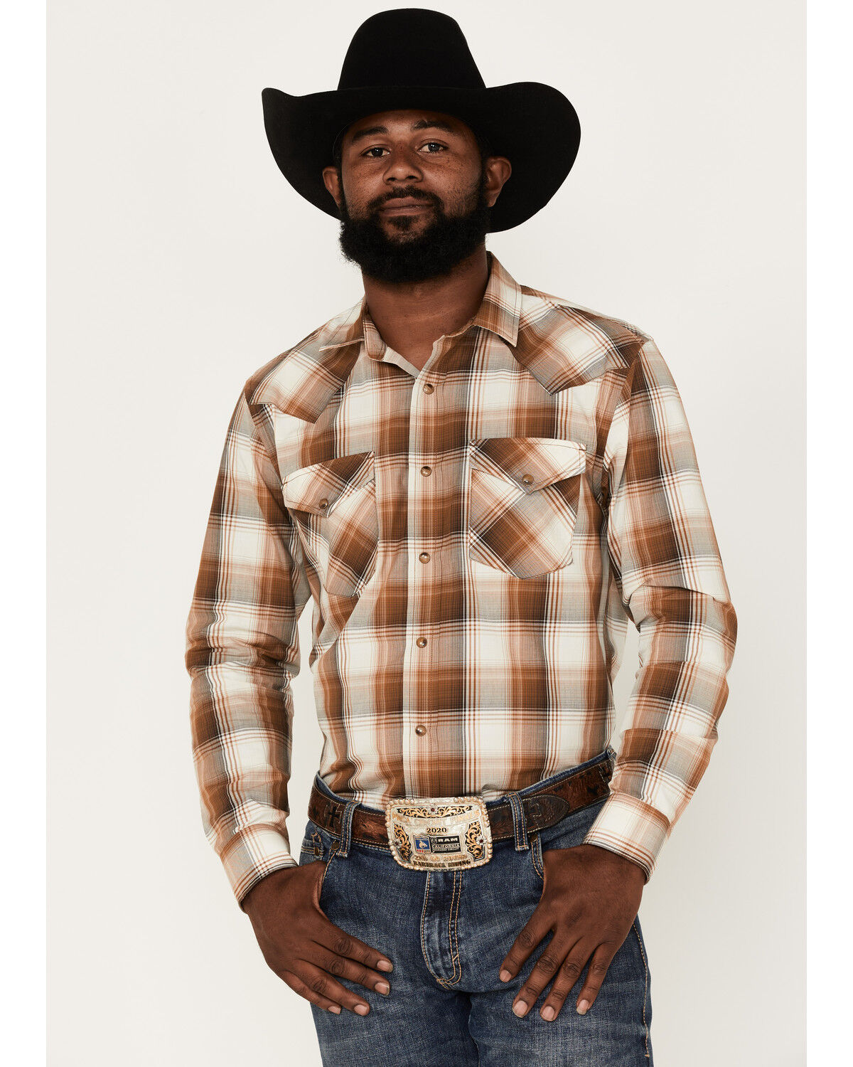 Image #1 - Pendleton Men's Frontier Large Plaid Snap Western Shirt, Brown, hi-res