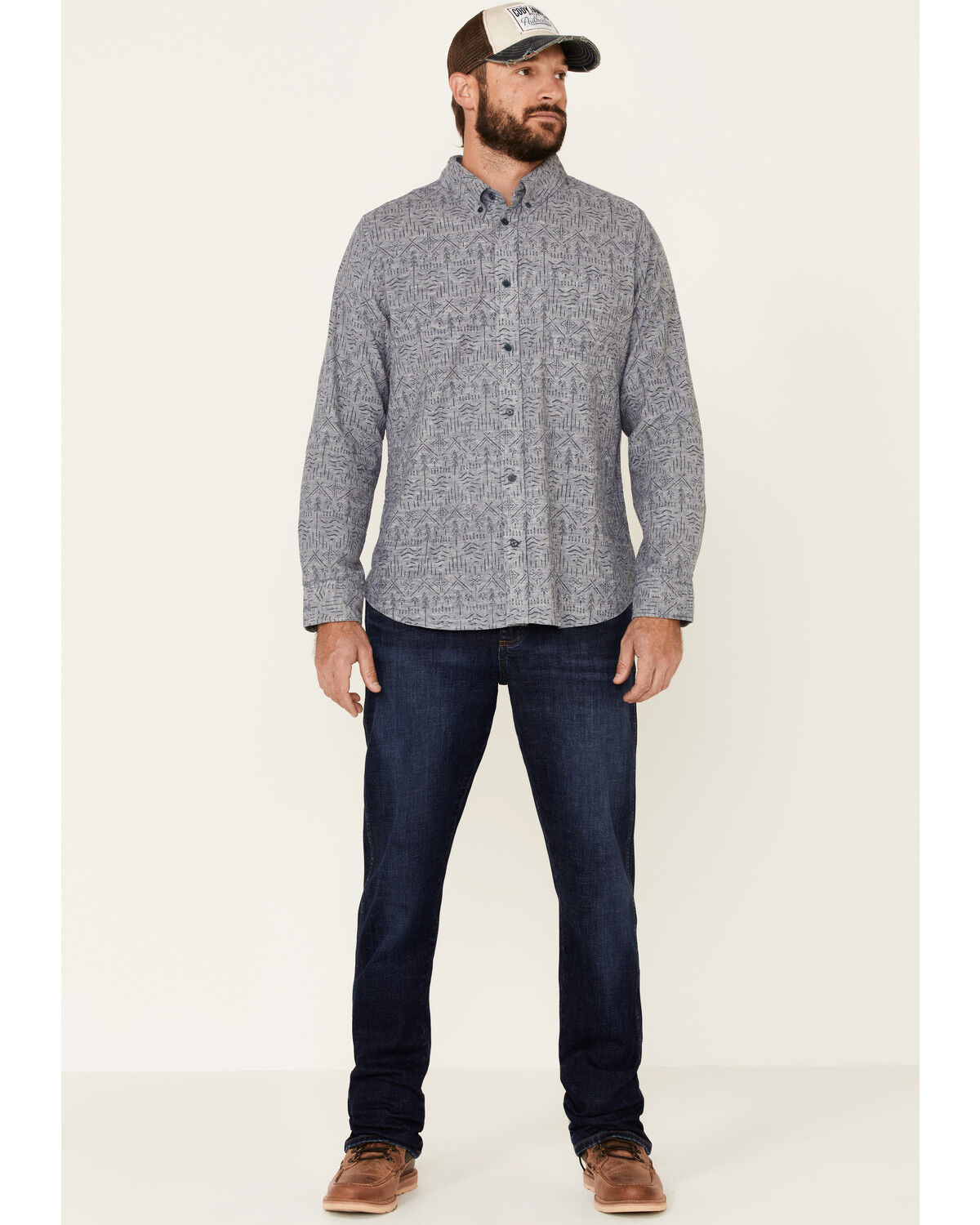Image #2 - United By Blue Men's Southwestern Soft Hemp Chambray Long Sleeve Western Shirt, Grey, hi-res