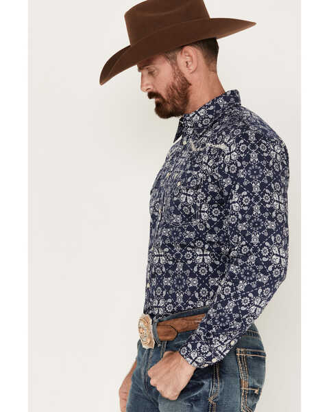 Image #2 - Cowboy Hardware Men's Bandana Print Long Sleeve Pearl Snap Western Shirt, Navy, hi-res