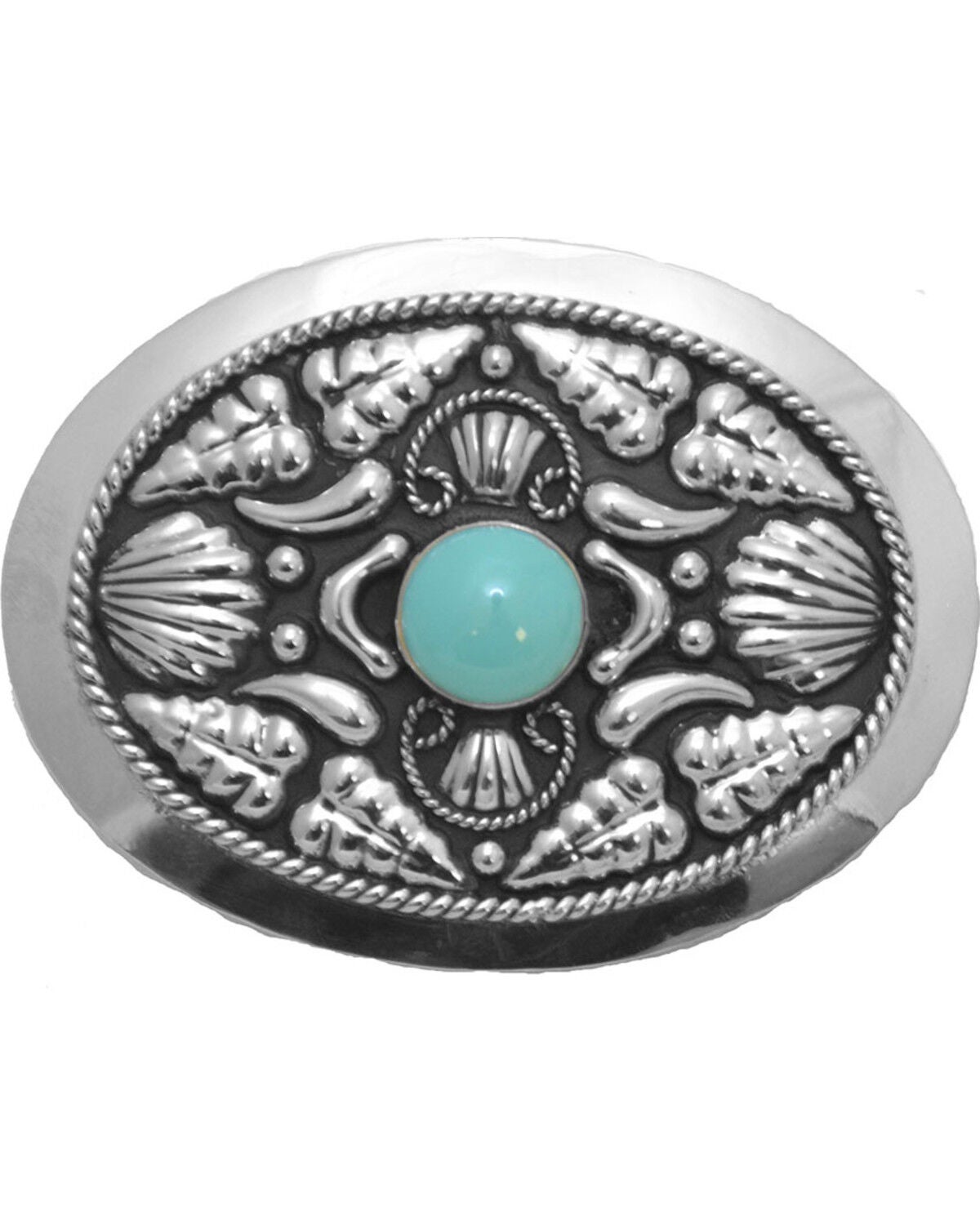 Western Express Women's Silver Turquoise Stone Belt Buckle, Silver, hi-res