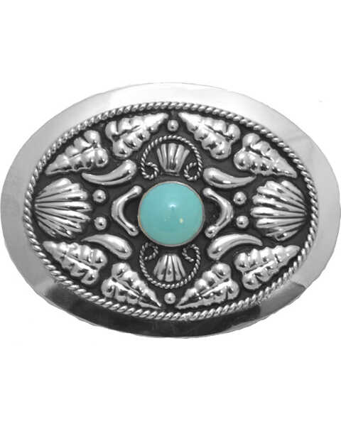 Image #1 - Western Express Women's Silver Turquoise Stone Belt Buckle , Silver, hi-res