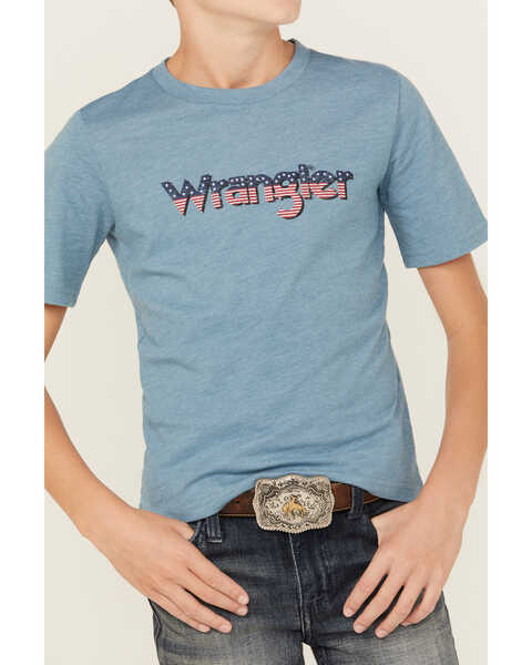 Image #3 - Wrangler Boys' Americana Logo Short Sleeve Graphic T-Shirt , Medium Blue, hi-res