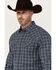 Image #2 - Blue Ranchwear Men's Elk Plaid Print Long Sleeve Snap Western Shirt, Indigo, hi-res