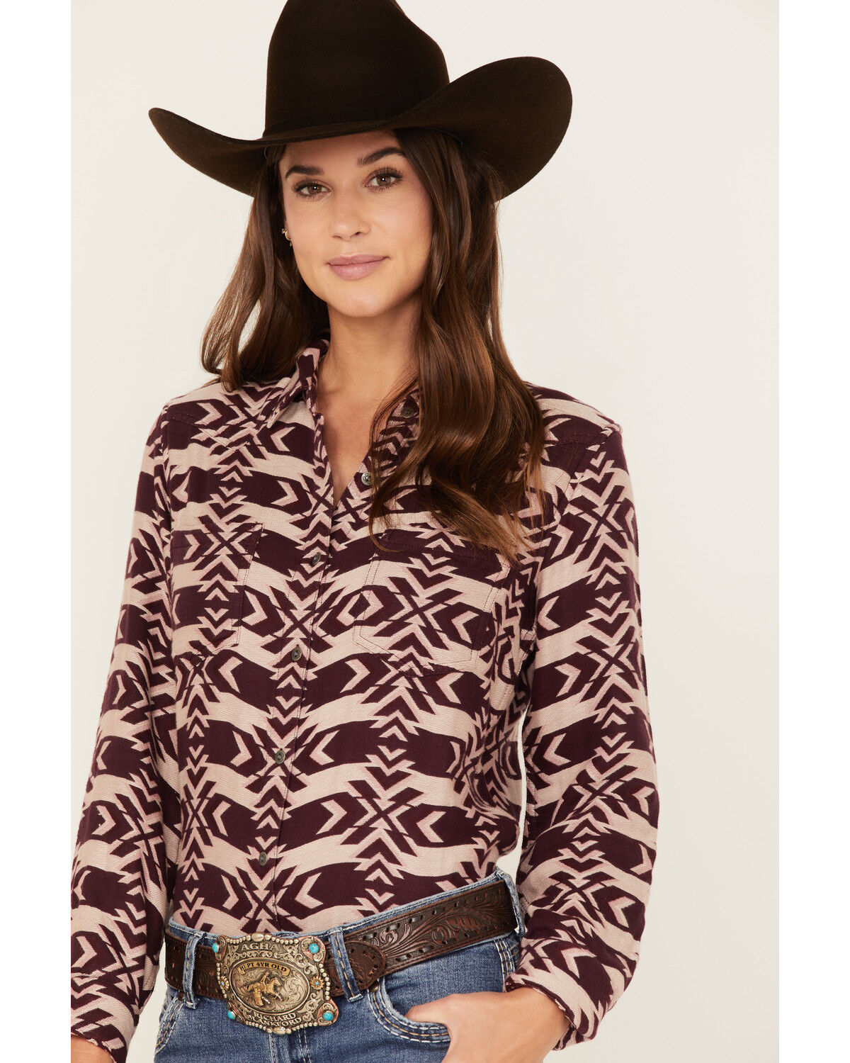 Image #2 - Ariat Women's Billie Jean Southwestern Jacquard Print Long Sleeve Button-Down Shirt, Purple, hi-res