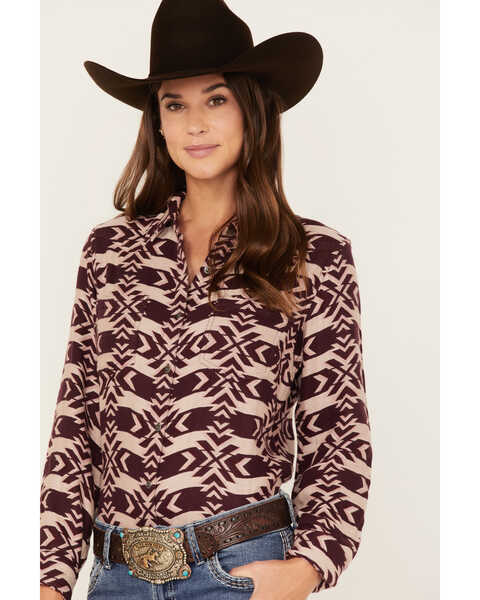 Image #2 - Ariat Women's R.E.A.L. Billie Jean Southwestern Jacquard Print Long Sleeve Button-Down Shirt, Purple, hi-res