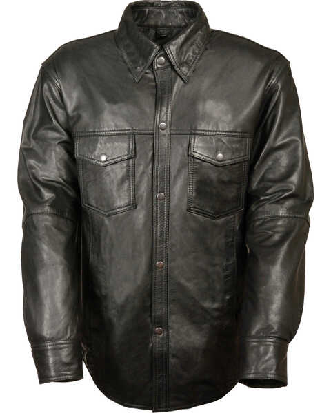 Image #1 - Milwaukee Leather Men's Black Lightweight Leather Shirt , Black, hi-res