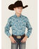 Image #1 - Rock & Roll Denim Boys' Cactus Print Long Sleeve Pearl Snap Stretch Western Shirt, Turquoise, hi-res