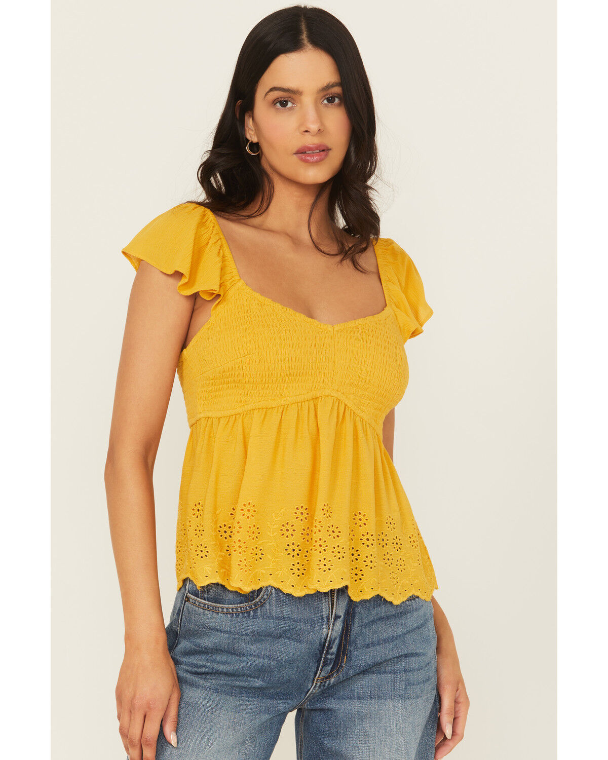 Image #1 - Cleo + Wolf Women's Elizabeth Peplum Top, Yellow, hi-res