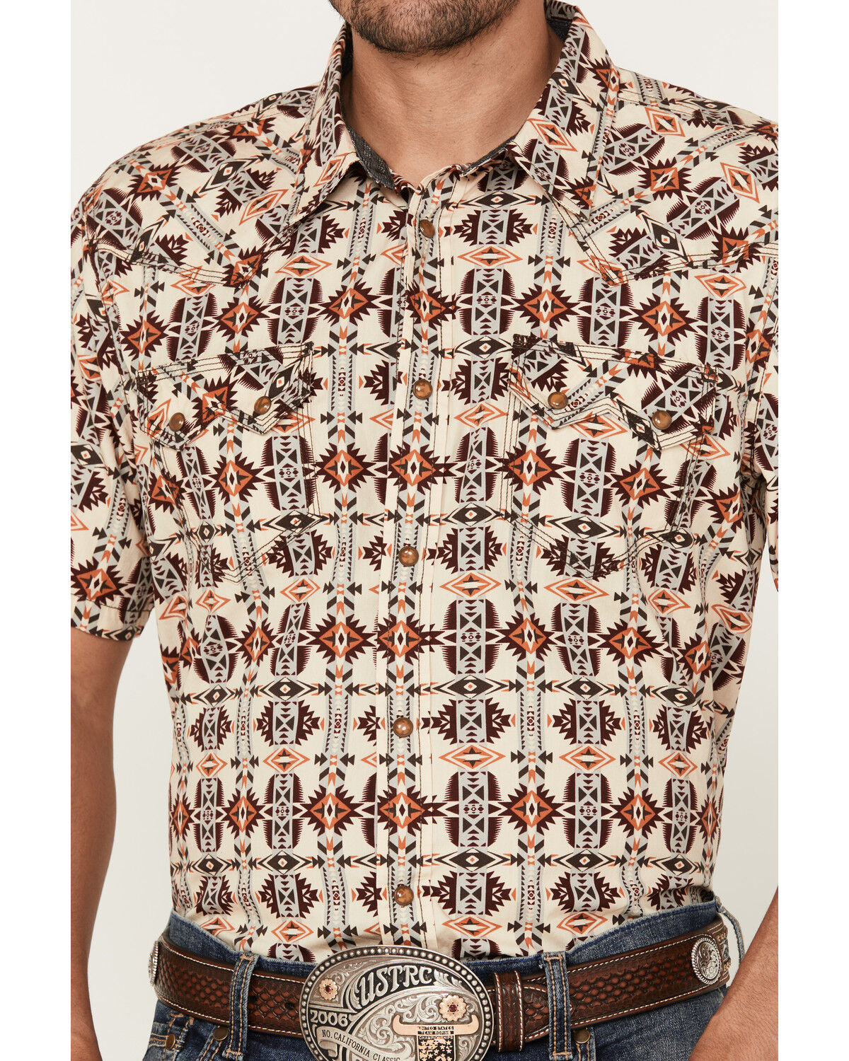 Image #3 - Moonshine Spirit Men's Thunder Cloud Short Sleeve Snap Western Shirt, Tan, hi-res