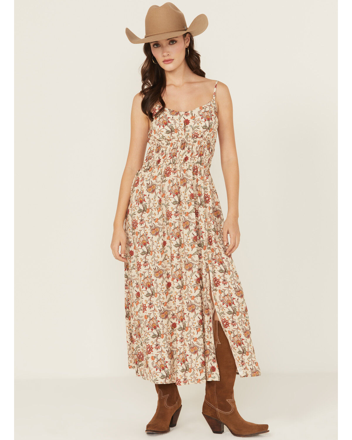 Image #1 - Rock & Roll Denim Women's Floral Print Sleeveless Midi Dress, Natural, hi-res