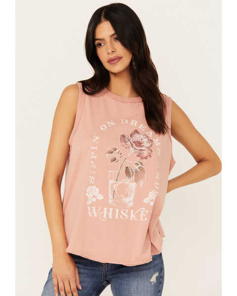 Cleo + Wolf Women's Brianna High Low Whiskey Graphic Tank, Peach, hi-res