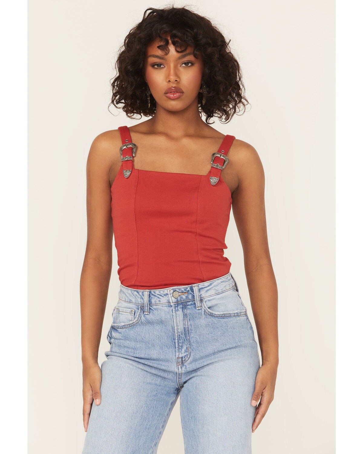 Rock & Roll Denim Women's Buckle Tank Top, Red, hi-res