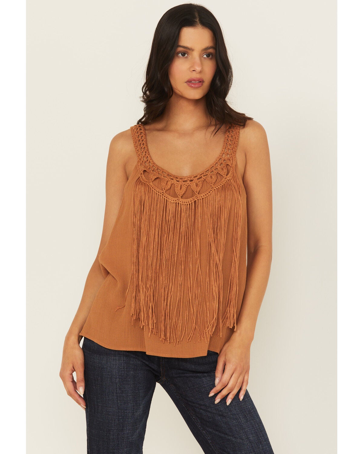 A.T.A.P Women's Fringe Front Tank, Mustard, hi-res