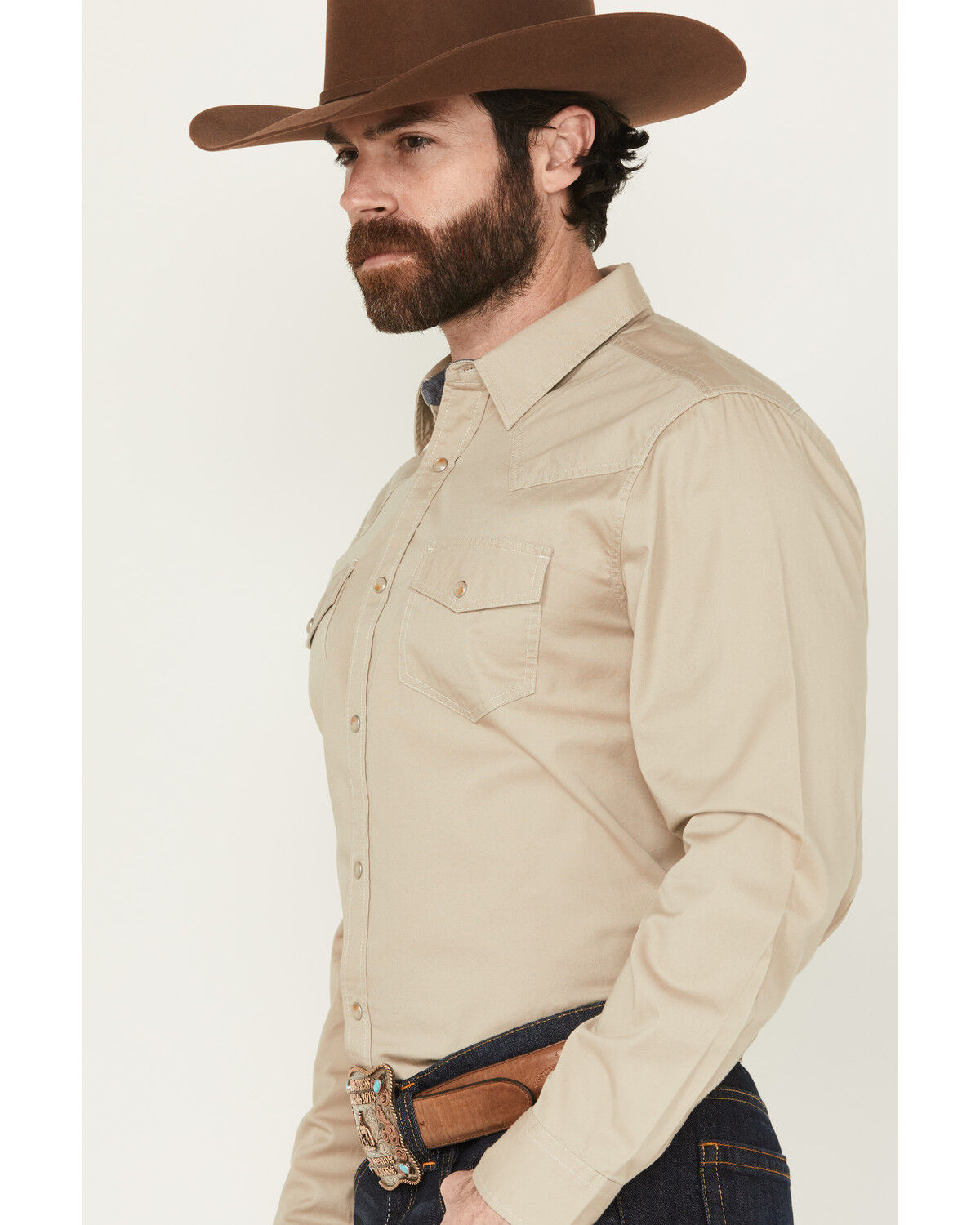 Image #2 - Cody James Men's Threadstone Solid Long Sleeve Snap Western Shirt, Tan, hi-res
