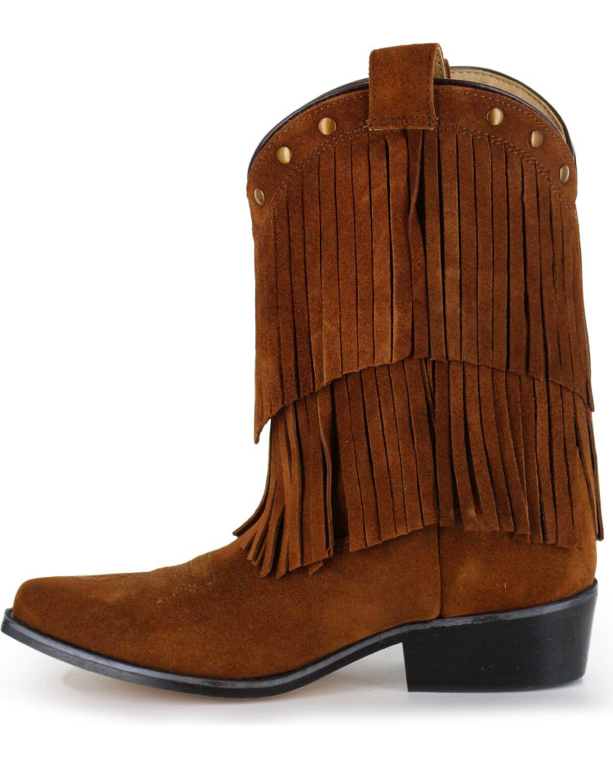 Image #3 - Shyanne Girls' Double-Fringe Western Boots - Snip Toe, Brown, hi-res