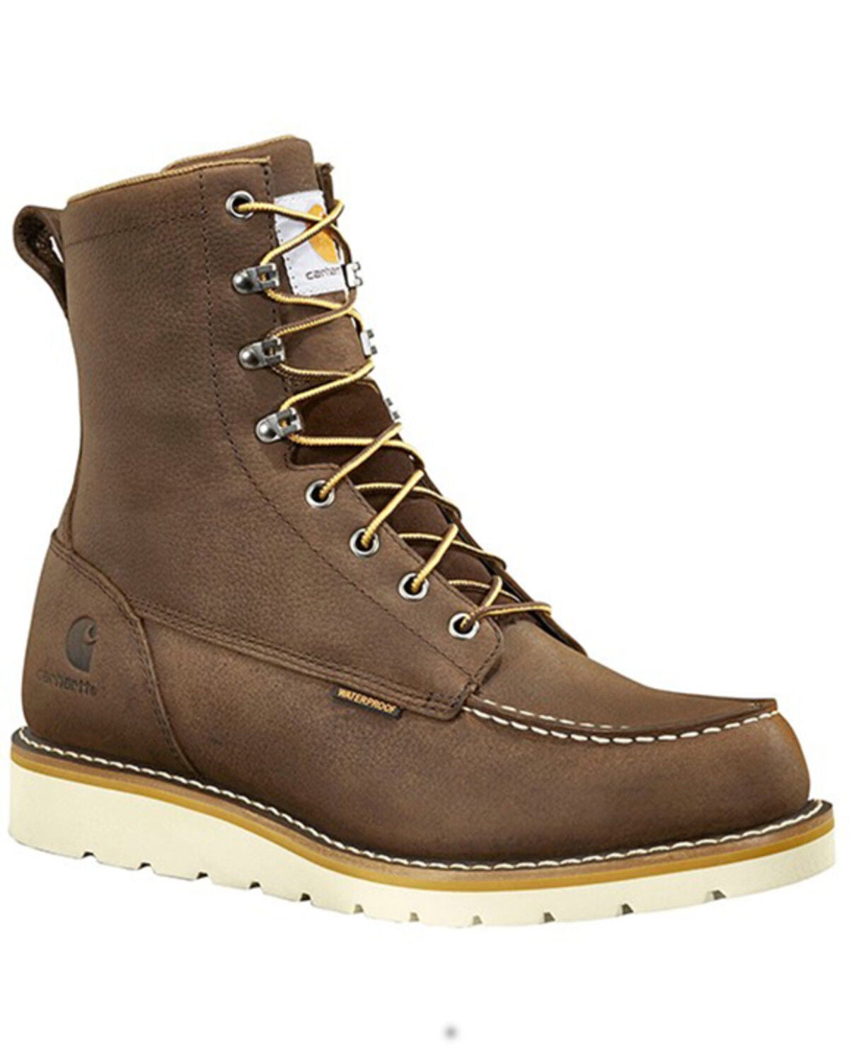 Carhartt Men's WP Soft Toe 8" Lace-Up Wedge Work Boots - Moc Toe, Dark Brown, hi-res