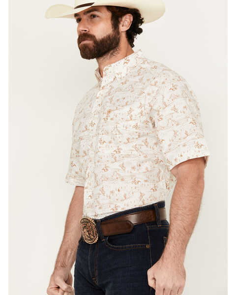 Image #2 - Ariat Men's Edison Cowboy Ranch Print Short Sleeve Button-Down Western Shirt , Tan, hi-res