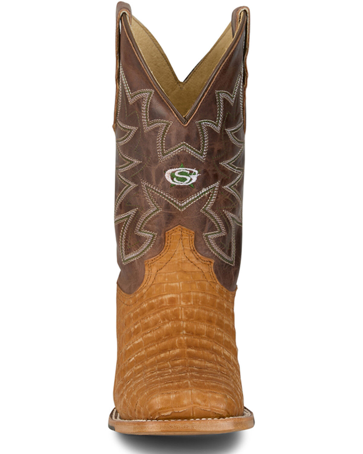 Image #4 - Justin Men's San Antone Exotic Caiman Western Boots - Broad Square Toe, Brown, hi-res