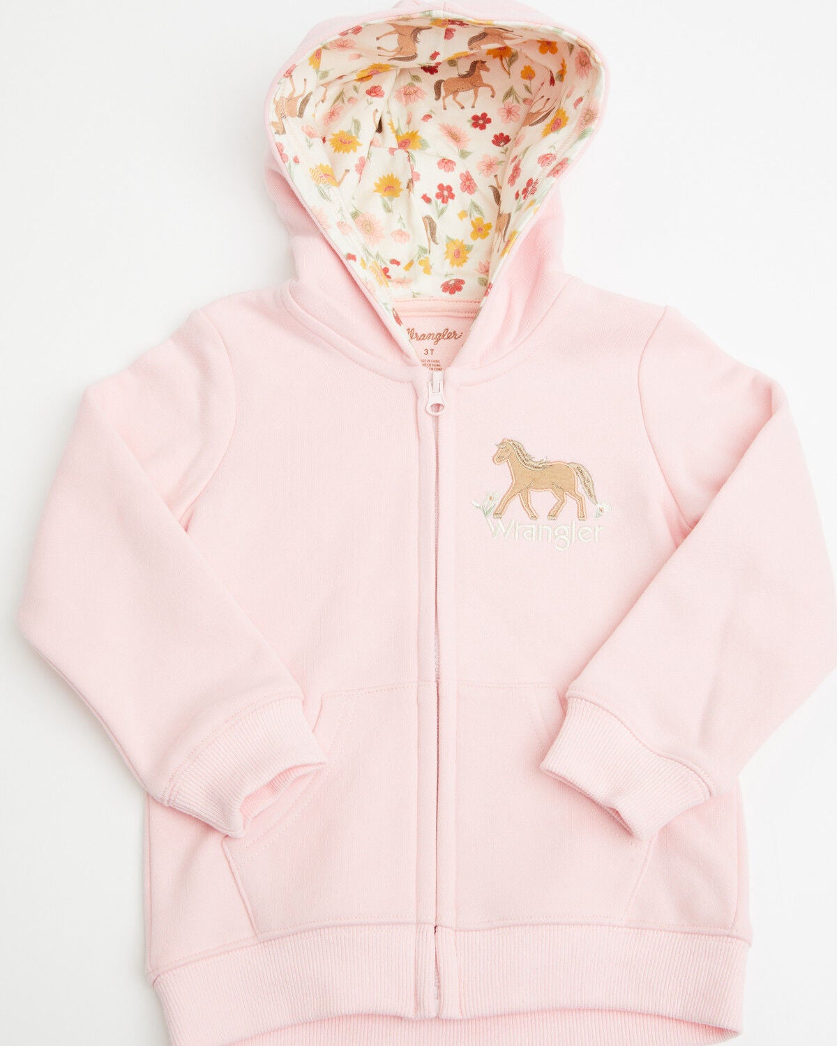Image #1 - Wrangler Toddler Girls' Horse Logo Zip-Up Hoodie, Pink, hi-res