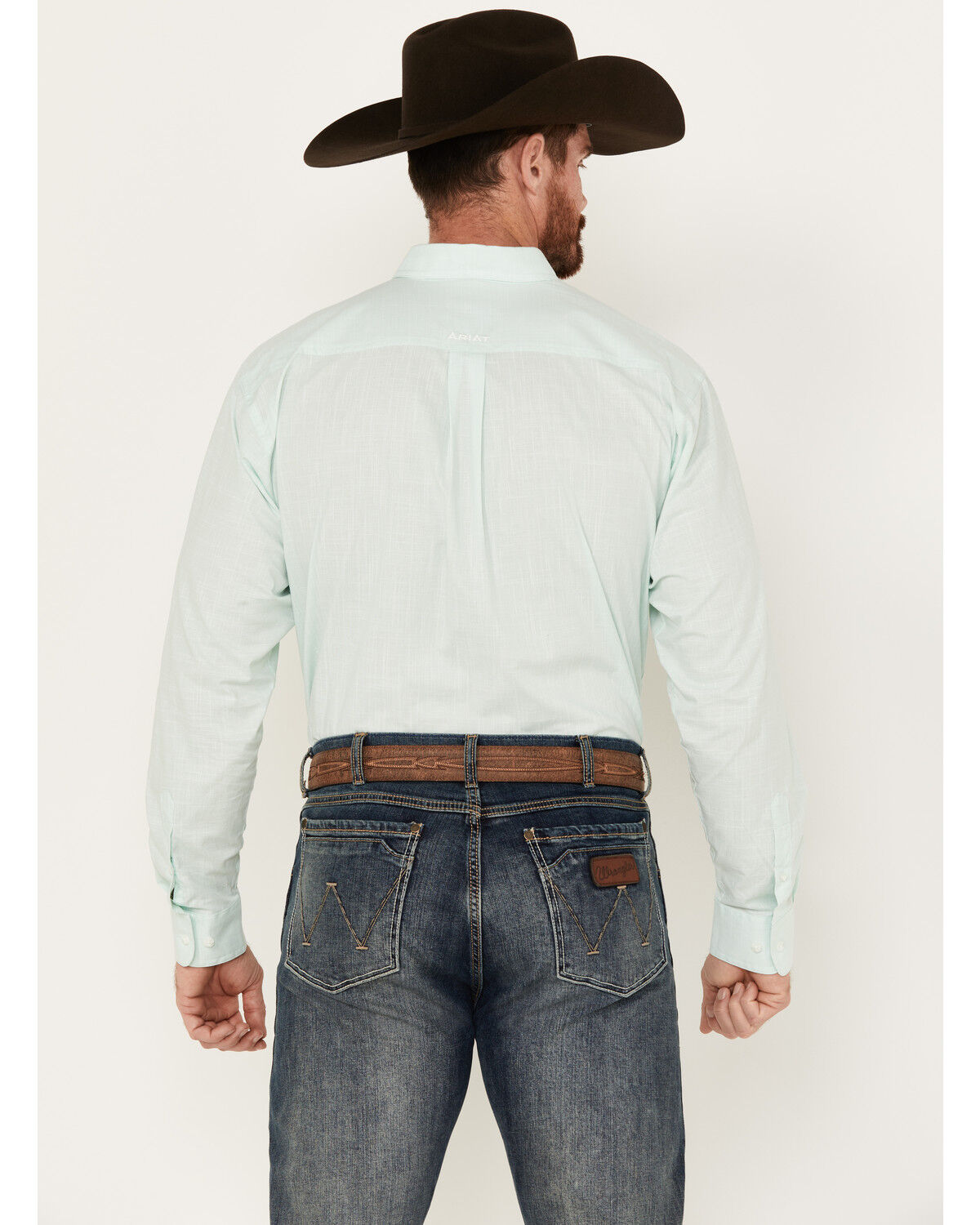 Image #4 - Ariat Men's Solid Slub Classic Fit Long Sleeve Button-Down Western Shirt, Mint, hi-res
