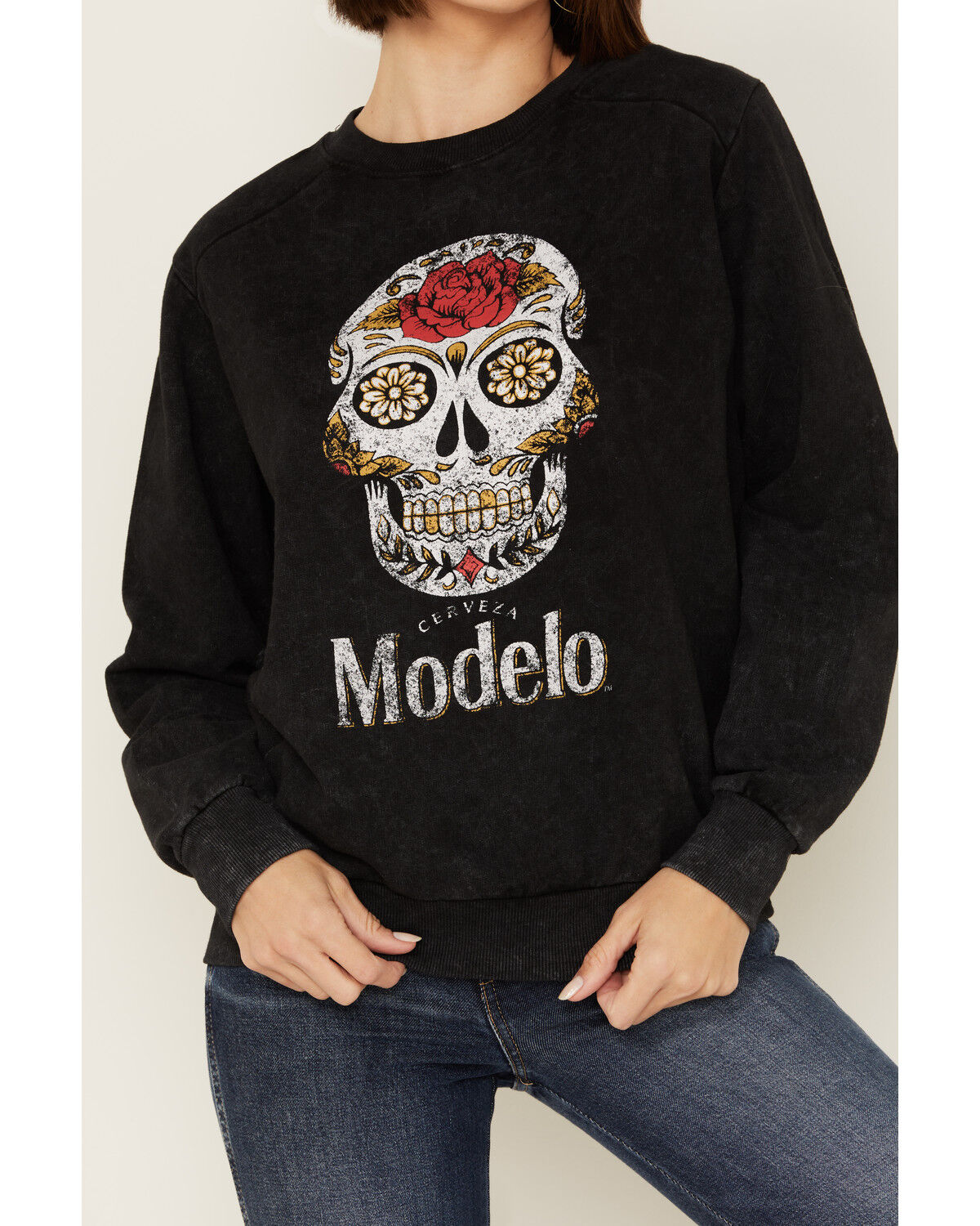 Image #3 - Modelo Women's Day Of The Dead Crewneck Sweatshirt, Black, hi-res
