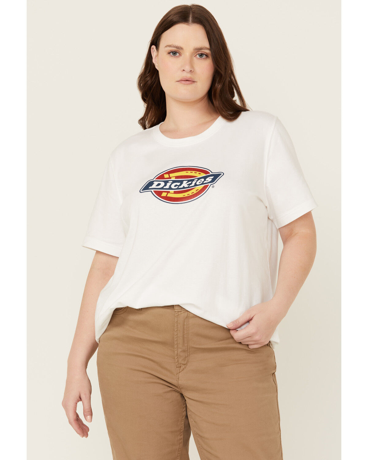 Image #1 - Dickies Women's Logo Short Sleeve Graphic Tee - Plus, White, hi-res