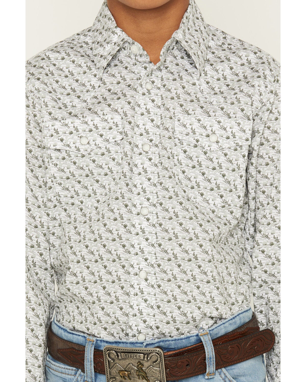 Image #3 - Wrangler 20X Boy's Conversational Print Long Sleeve Snap Stretch Western Shirt, Olive, hi-res