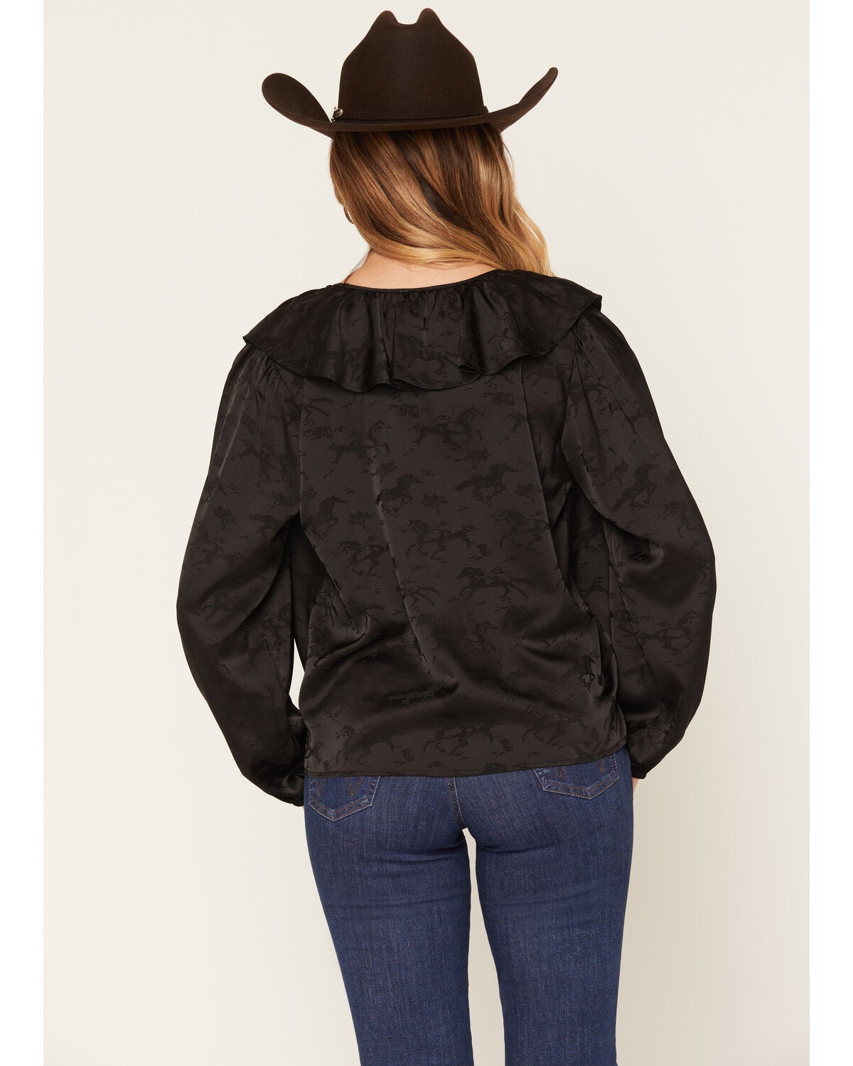 Image #4 - Wild Moss Women's Horse Print Bubble Hem Long Sleeve Top, Black, hi-res