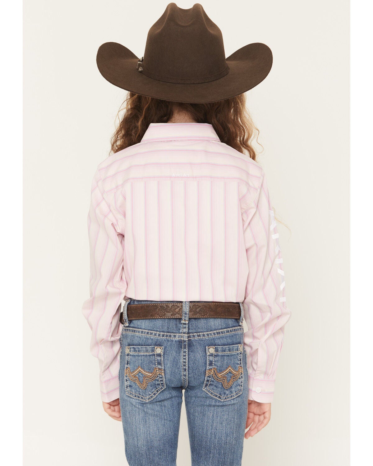Image #4 - Ariat Girls' Team Kirby Striped Long Sleeve Button-Down Stretch Western Shirt, Pink, hi-res