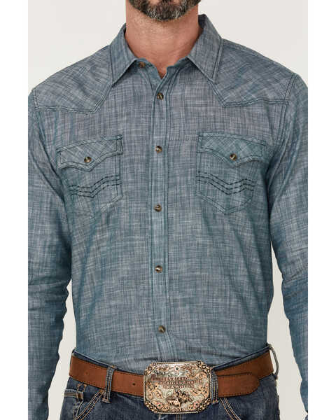 Image #3 - Cody James Men's Hotspot Solid Long Sleeve Snap Western Shirt , Blue, hi-res