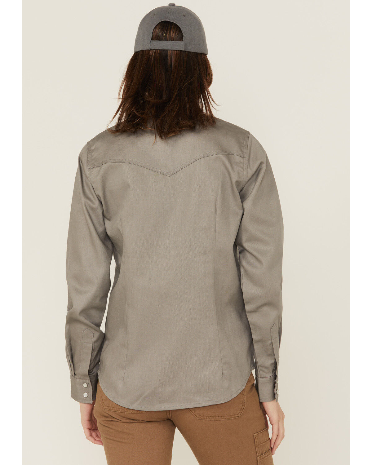 Image #4 - Forge Workwear Women's FR Solid Long Sleeve Snap Stretch Work Shirt, Grey, hi-res