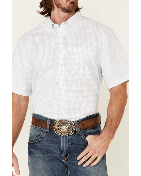 Image #3 - Cody James Core Men's Wichita Small Plaid Short Sleeve Button Down Western Shirt - Tall , Light Blue, hi-res