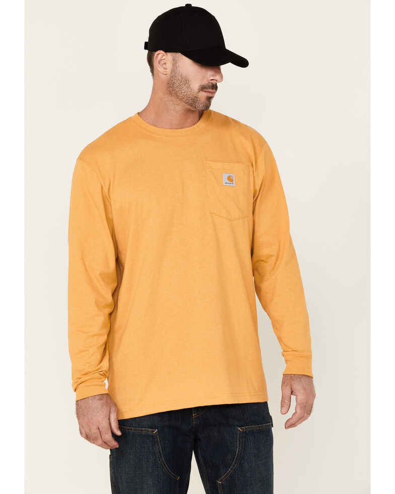 Carhartt Men's Solid Yellow Long Sleeve Work Pocket T-Shirt , Yellow, hi-res