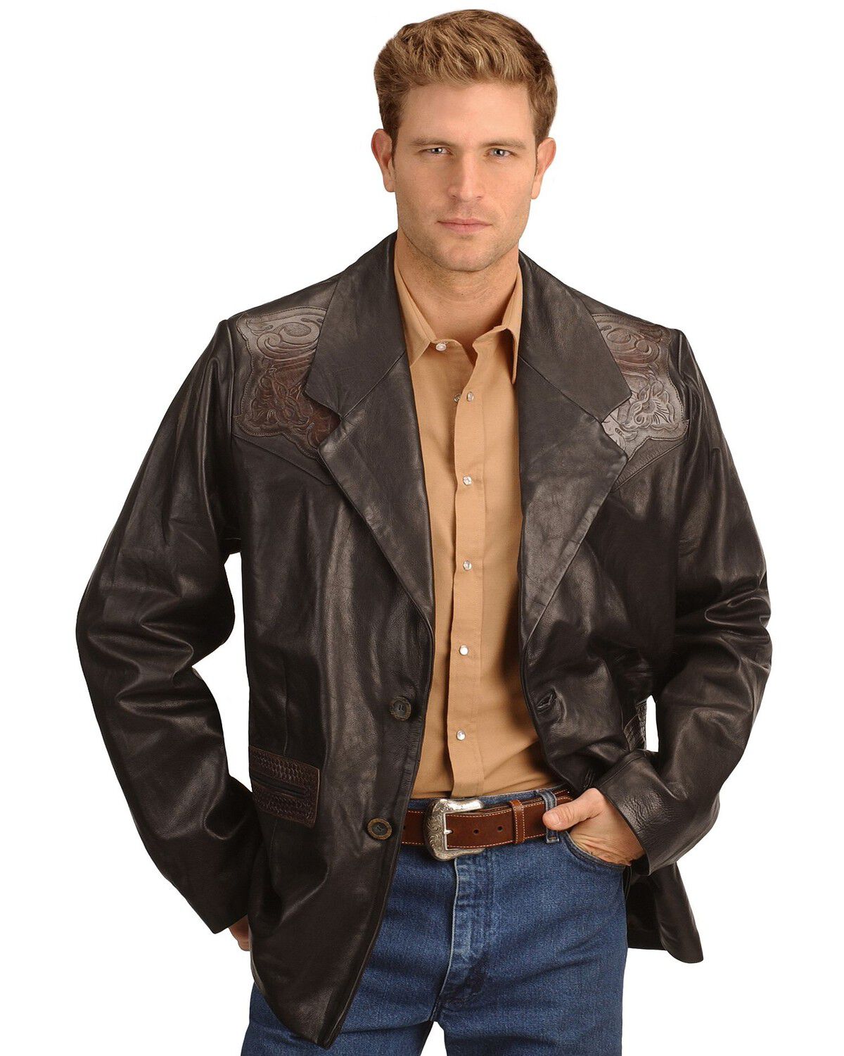 Image #1 - Kobler Hand Tooled Leather Blazer, Black, hi-res
