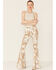 Saints & Hearts Women's Cow Print High Rise Raw Hem Flare Jeans, Taupe, hi-res