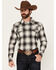 Image #1 - Cody James Men's Concho Plaid Print Long Sleeve Snap Western Shirt - Big, Cream, hi-res