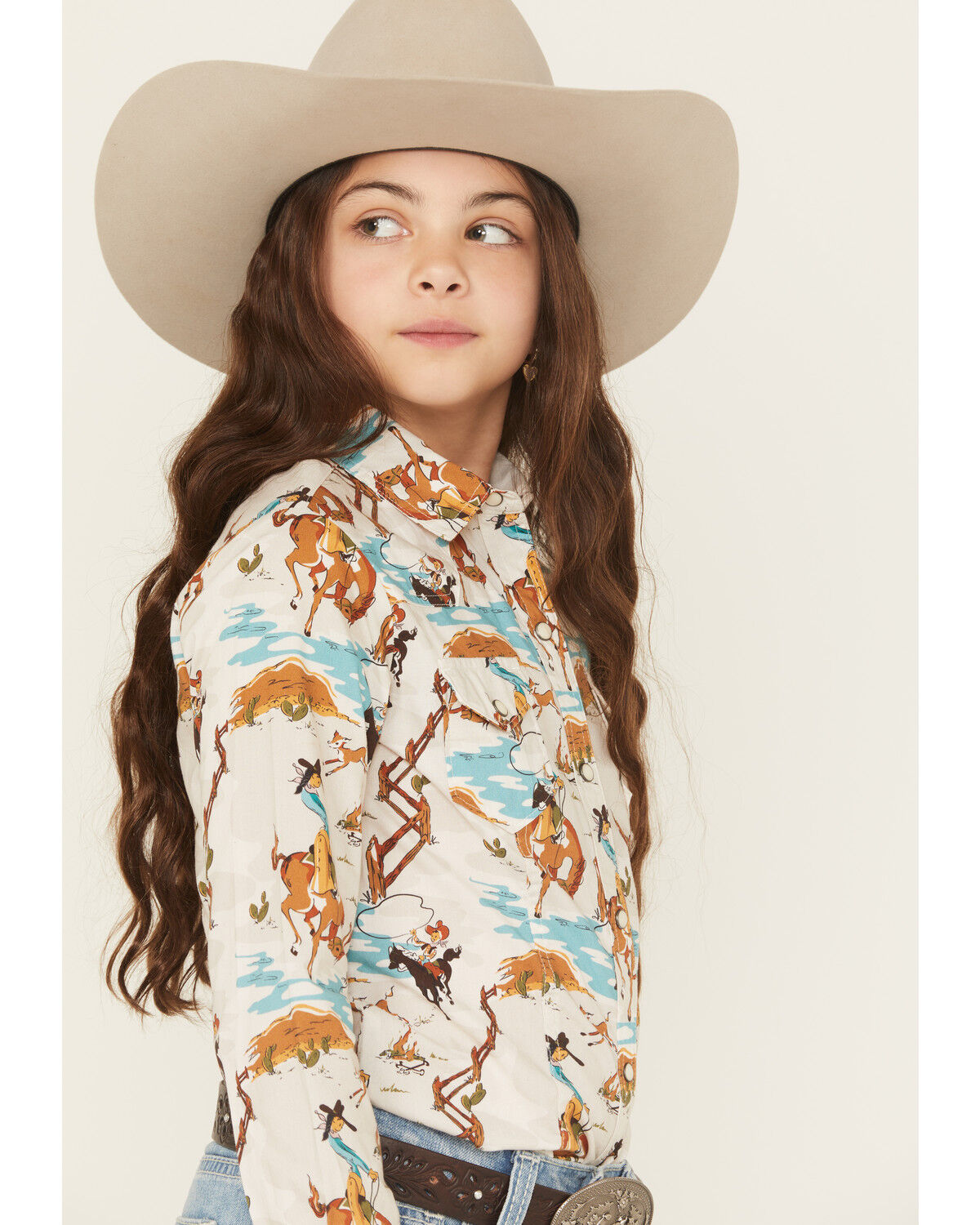 Image #2 - Cruel Girl Girls' Cowgirl Printed Long Sleeve Snap Western Shirt, Cream, hi-res