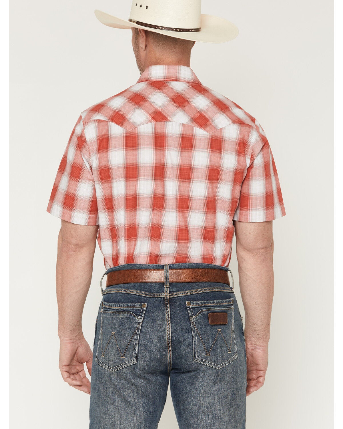 Image #4 - Wrangler Retro Men's Plaid Print Short Sleeve Snap Western Shirt, Red, hi-res