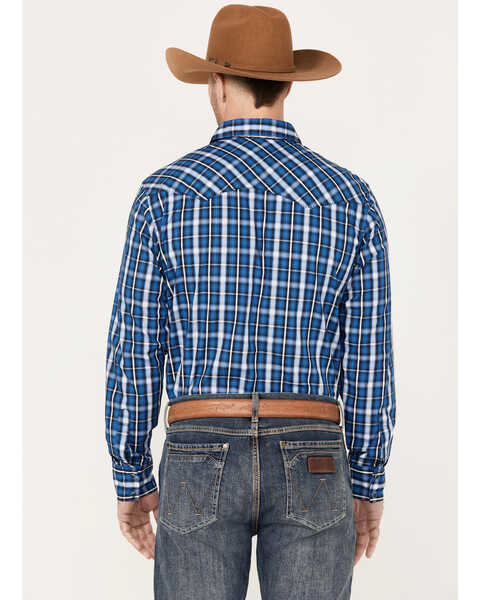 Image #4 - Wrangler Men's Plaid Print Long Sleeve Snap Western Shirt, Blue, hi-res