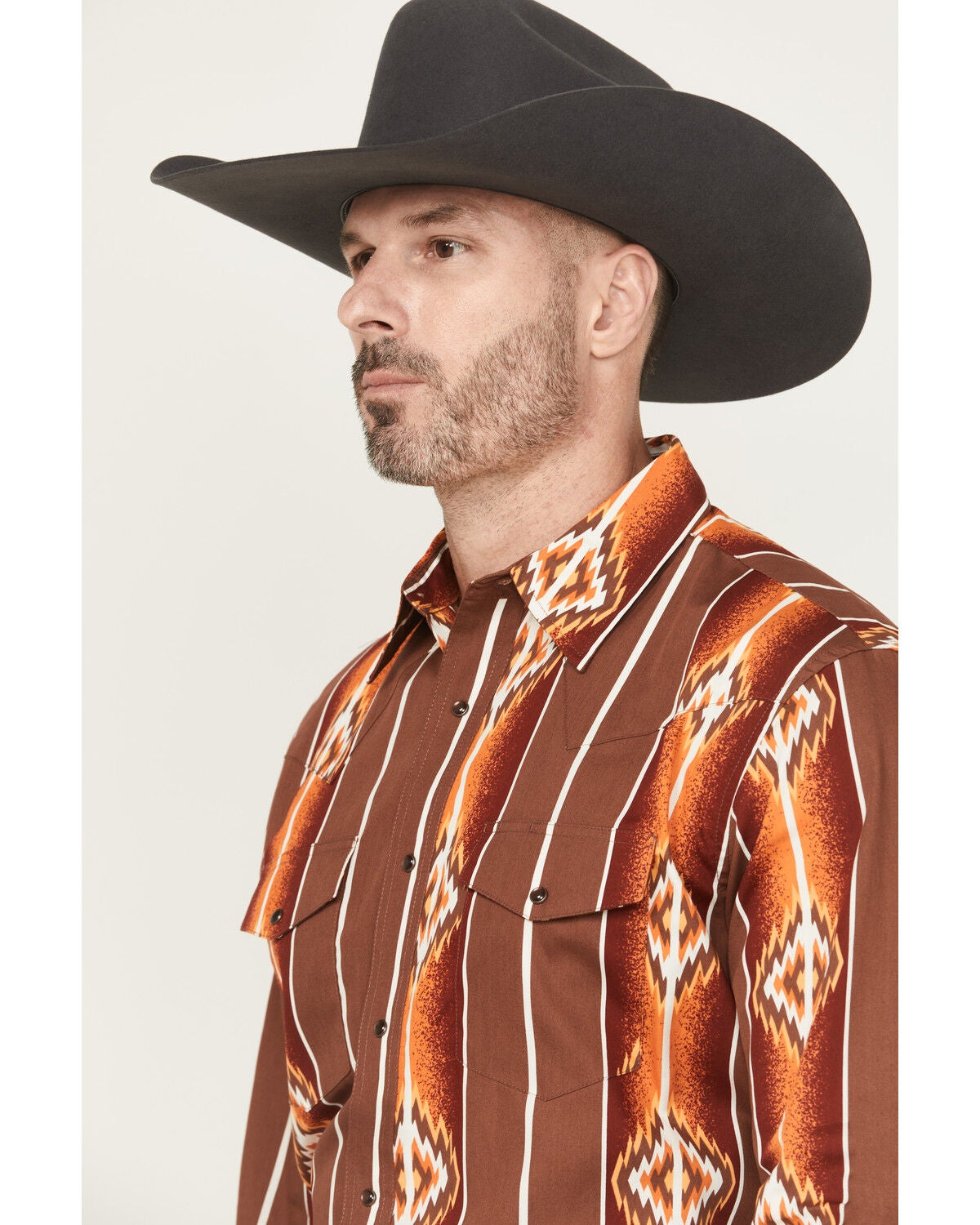 Image #2 - Wrangler Men's Checotah Southwestern Print Long Sleeve Snap Western Shirt - Tall, Brown, hi-res