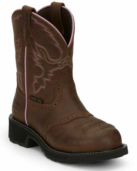 Image #1 - Justin Women's Wanette Western Work Boots - Steel Toe, Distressed Brown, hi-res
