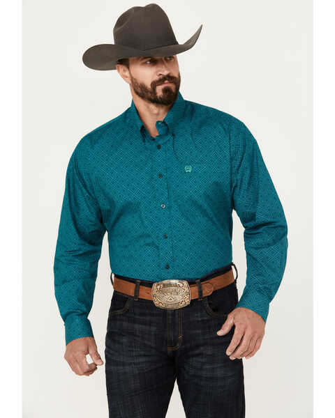 Image #1 - Cinch Men's Geo Print Long Sleeve Button-Down Western Shirt, , hi-res