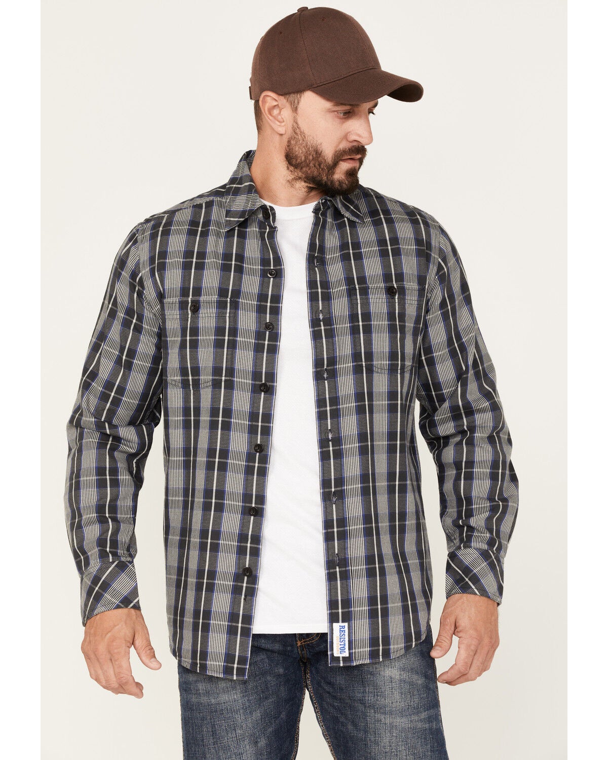 Resistol Men's Cooper Medium Plaid Long Sleeve Button Down Shirt, Grey, hi-res