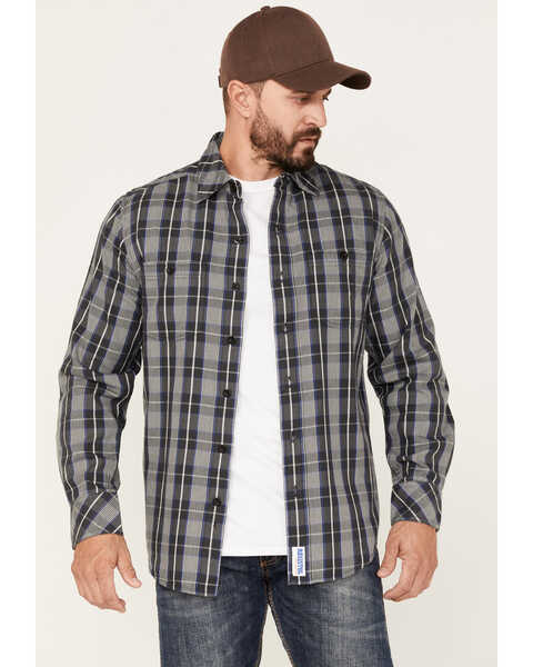 Image #1 - Resistol Men's Cooper Medium Plaid Long Sleeve Button Down Shirt, Grey, hi-res